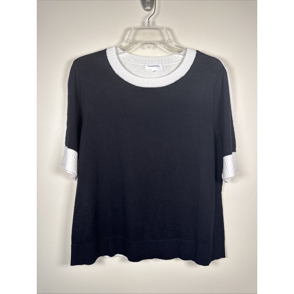 Summersalt The Colorblock Short Sleeve Sweater Womens L Cotton Cashmere Minimal‎